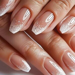 Elegant White Glitter French Manicure